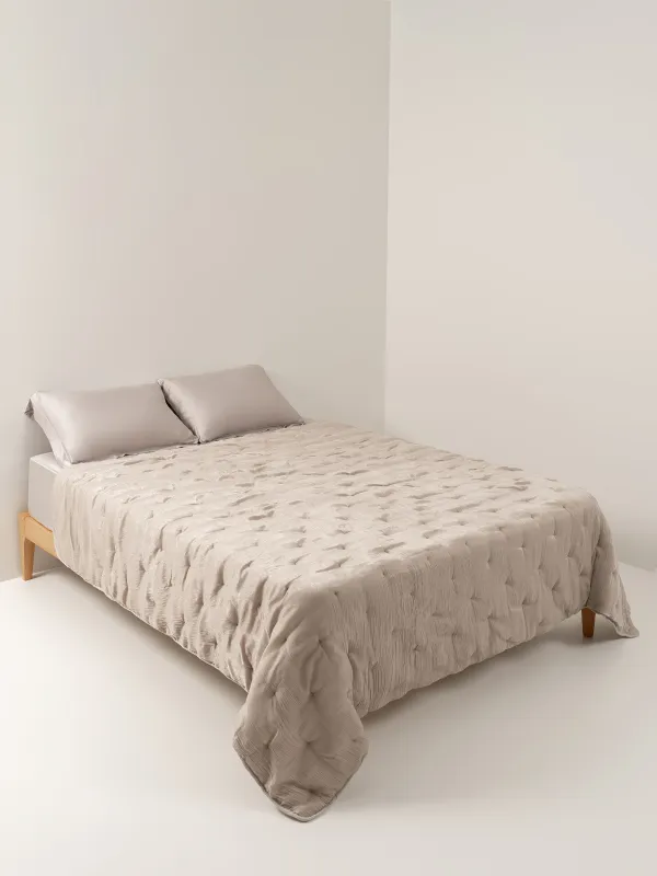 Bedspread, 220x240 cm, velvet, sand, Stitch velvet, image-1