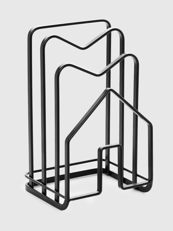 Stand organizer for cutting boards and lids, 21x12 cm, 3 otd, metal, black, House, Twist black, image-0