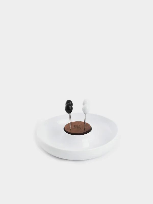 Appetizer dish, 23 cm, with skewers, porcelain P / wood, white / black, B&amp;amp;W, image-0