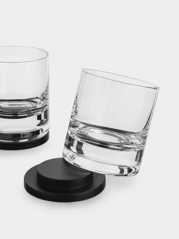 Drinking glass, 10 cm, 340 ml, 2 pcs, on a stand, glass / wood, Clear, image-3