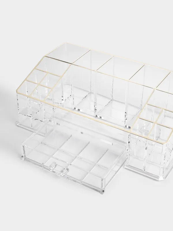 Organizer for cosmetics, 28x10 cm, 15 otd, with drawer, plastic, gold edging, Dorado, image-2
