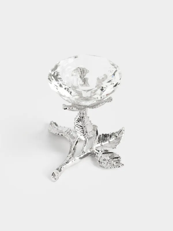 Candlestick, 9 cm, for tea / thin candle, on a leg, crystal glass / metal, Flower, Diamond, image-3