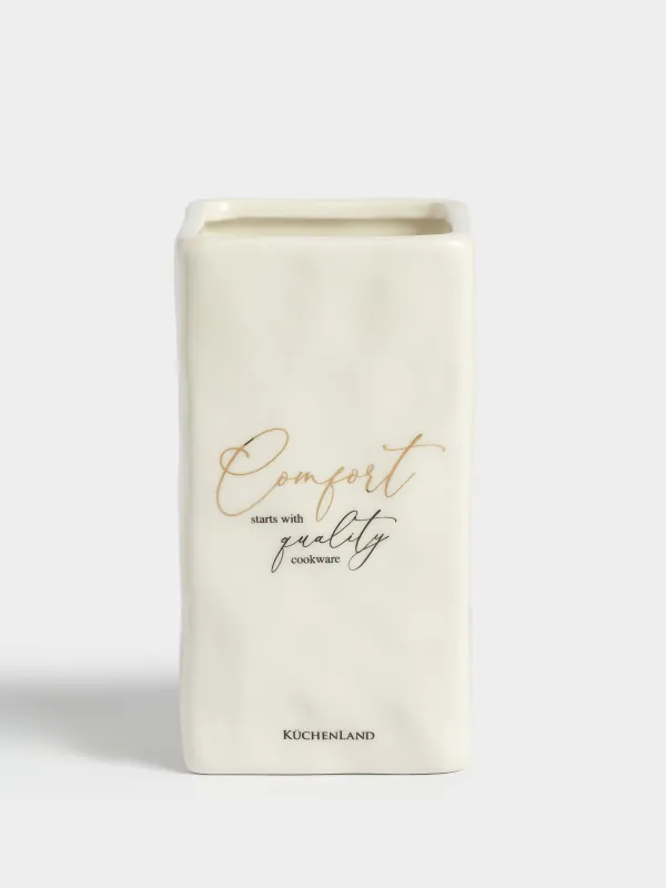 Kitchen accessories stand, 15 cm, ceramic, milky, Crumpled effect, Crumple kitchen