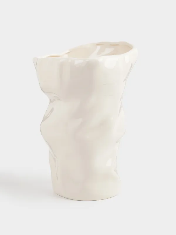 Flower vase, 27 cm, porcelain P, milky, Crumpled effect, Crumple, image-0