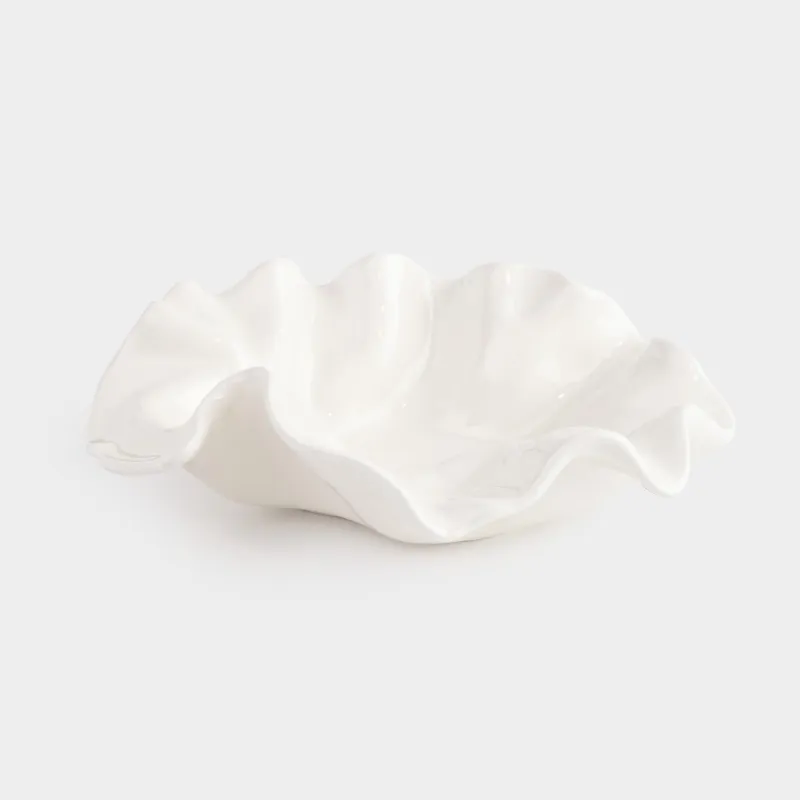 Decorative dish, 19x6 cm, ceramic, milky, Crumpled effect, Crumple, image-1