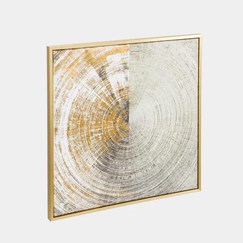 Framed painting, 80x80 cm, canvas / foil, golden beige, Circle, Abstract, image-1
