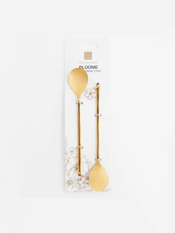 Dessert spoon, 14 cm, 2 pcs, steel, golden, Flower, Bloome, image-5