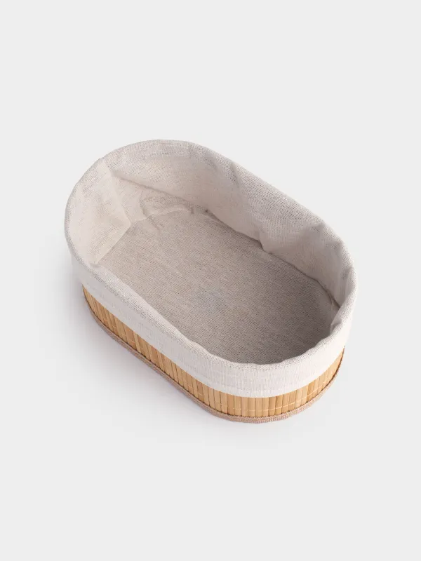 Bread basket, 24x15 cm, bamboo / cotton, oval, beige, Stem, image-2
