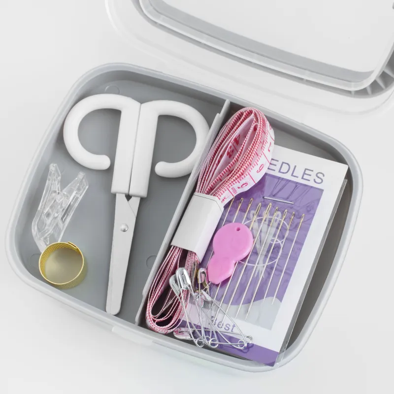 Sewing and needlework set, 13x10 cm, 40 items, in organizer, plastic / metal, gray, Thread, image-2