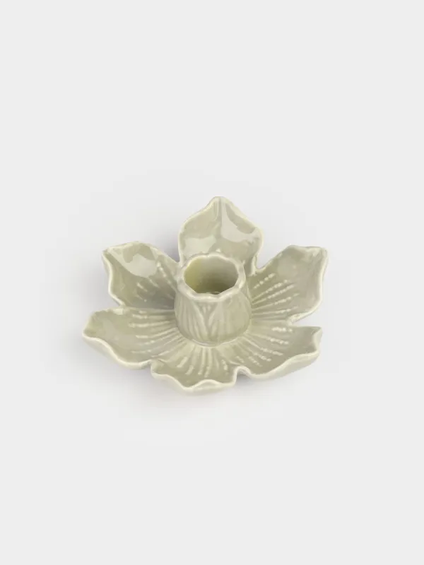 Candlestick, 11x5 cm, for a thin candle, Porcelain P, Green, Flower, Bloome, image-1