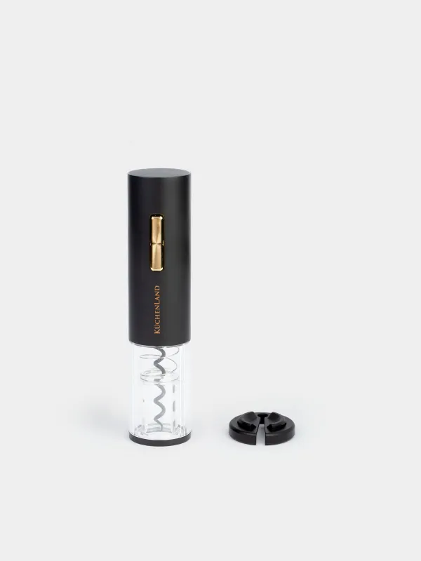 Electric corkscrew, 19 cm, with foil cutter, plastic, LED B, Black, Bar, image-0