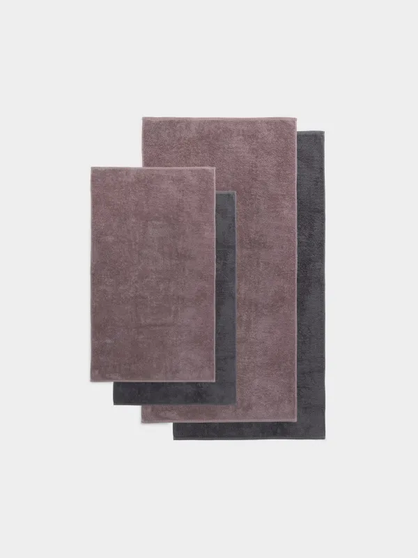 Towel set, 50x90 / 70x140 cm, 4 pcs, cotton, dark gray / pink, Terry cotton, image-1