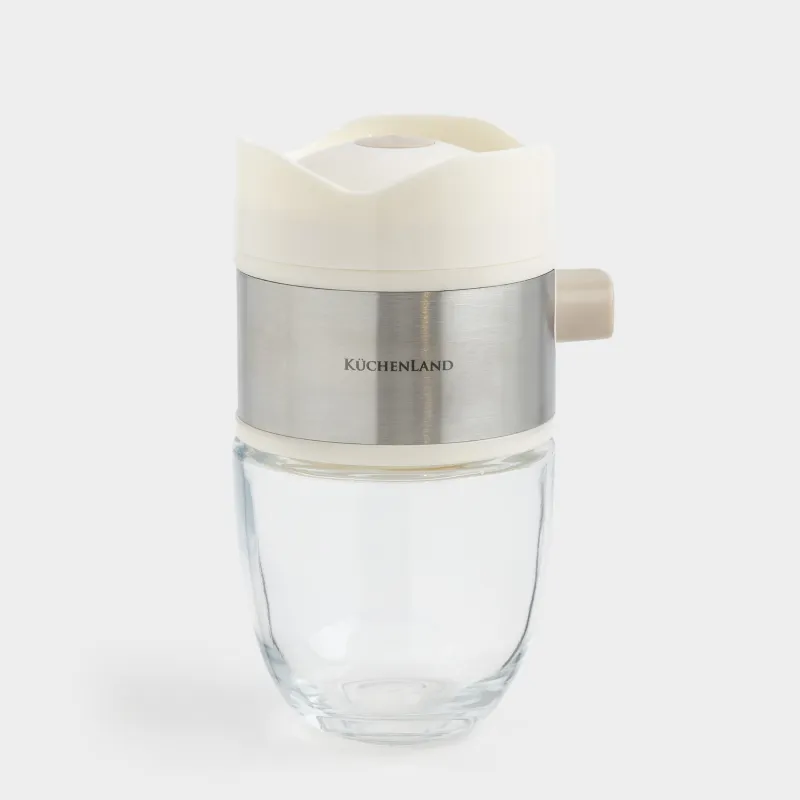 Salt or pepper container, 12 cm, with button, glass / plastic, milky, Milk kitchen