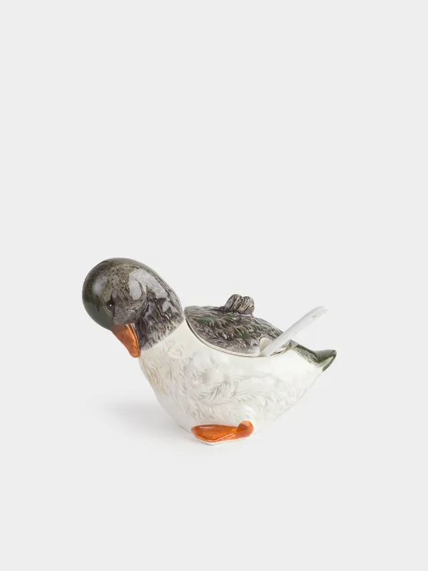 Sugar bowl, 10 cm, 220 ml, with spoon, ceramic, Duckling, Duck, image-0