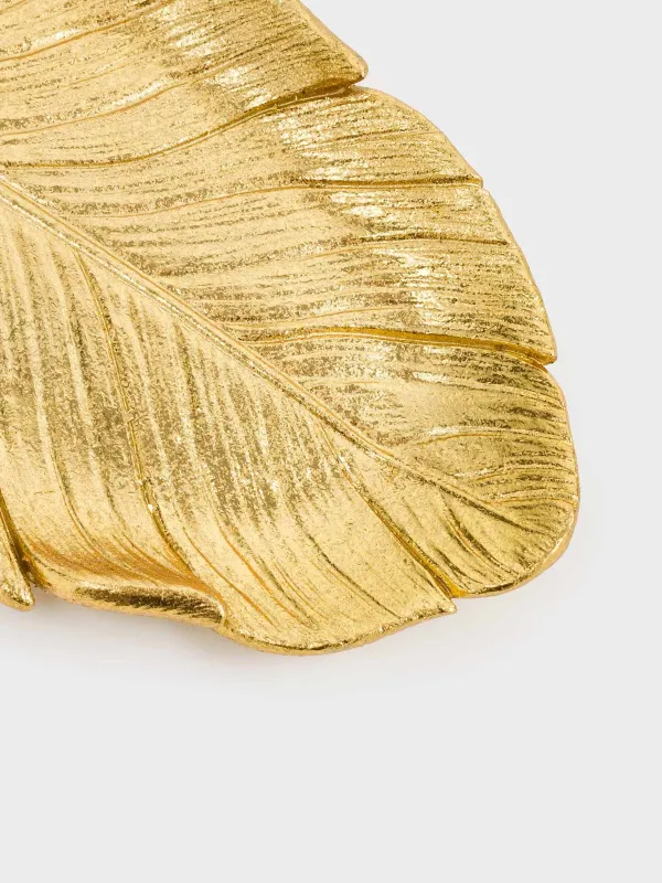 Decorative dish, 25x11 cm, polyresin, golden, Feather, Feather, image-4