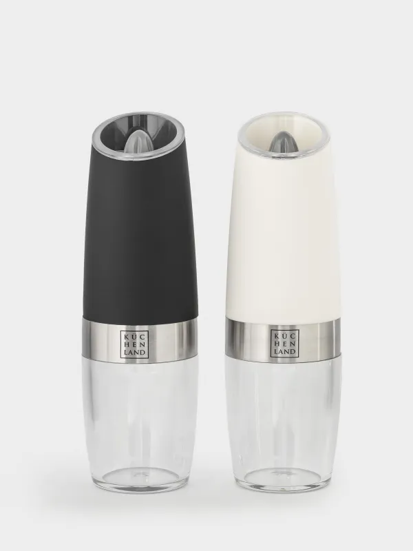 Spice mill, 20 cm, 2 pcs, Gravity, Plastic / Acrylic, LED W, Black / White, Spicy, image-0