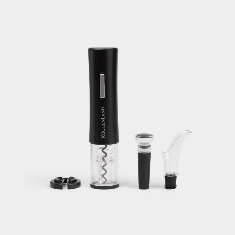 Drink set, 4 items, with vacuum stopper, plastic / steel, LED W, Black, Bar