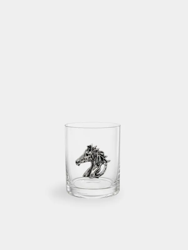 Drinking glass, 10 cm, 340 ml, glass/metal, Silver horse, Lux elements, image-0
