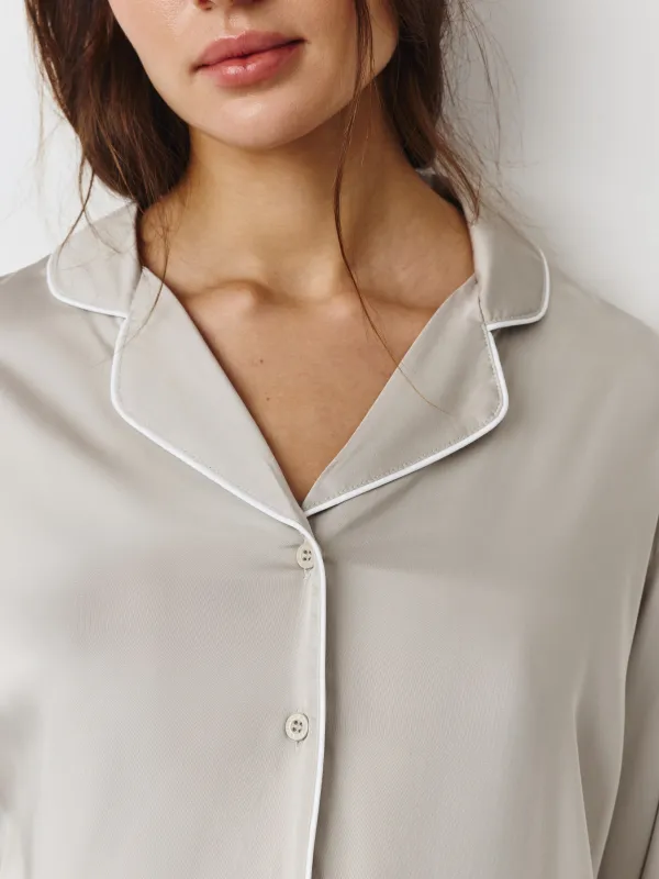 Women's shirt, homewear, size L, with long sleeves, bamboo, beige, Debora, image-1