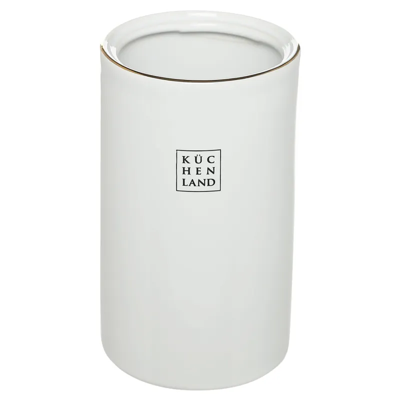 Toilet brush, 26 cm, with stand, plastic / ceramic, white and gold, Freya, image-1