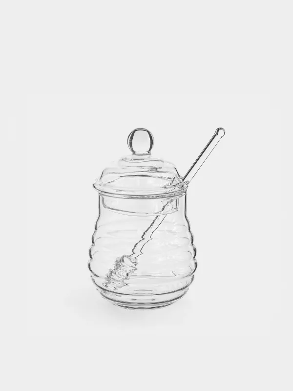 Honey jar, 400 ml, with spoon, glass B, Honey, image-0