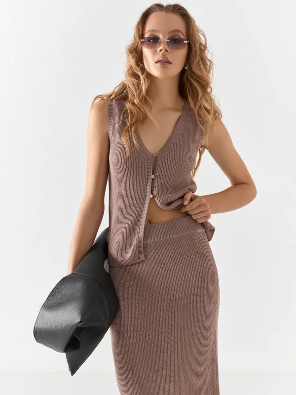 Women's skirt, maxi, size XS, split, cotton / nylon, sand, Catherine, image-1