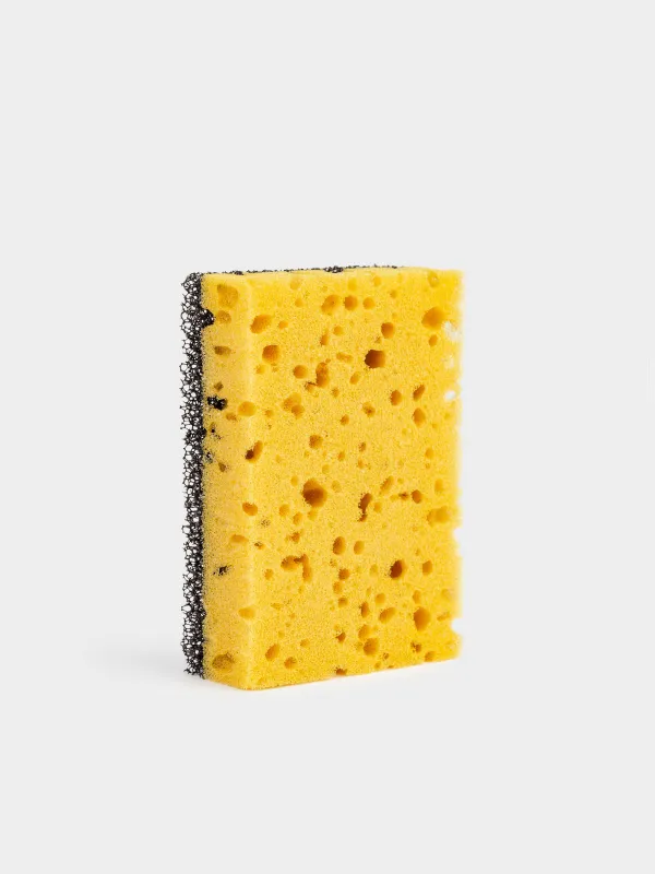 Dish washing sponge, 10x7 cm, 3 pcs, foam rubber / abrasive, black and yellow, Black clean, image-4