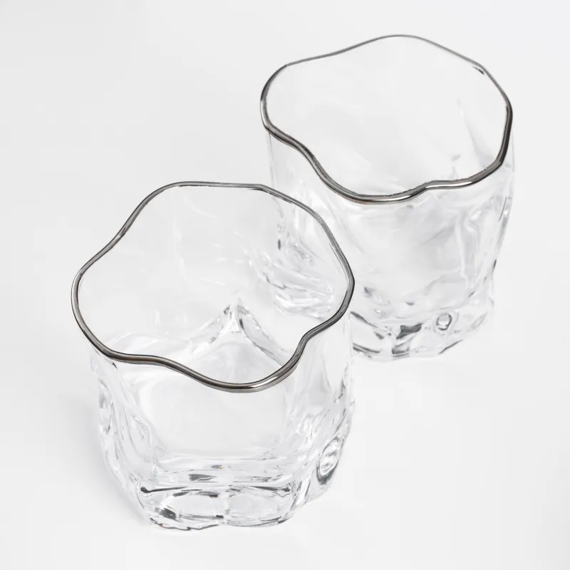 Drinking glass, 8 cm, 245 ml, 2 pcs, glass, with silver edging, Slalom silver, image-2