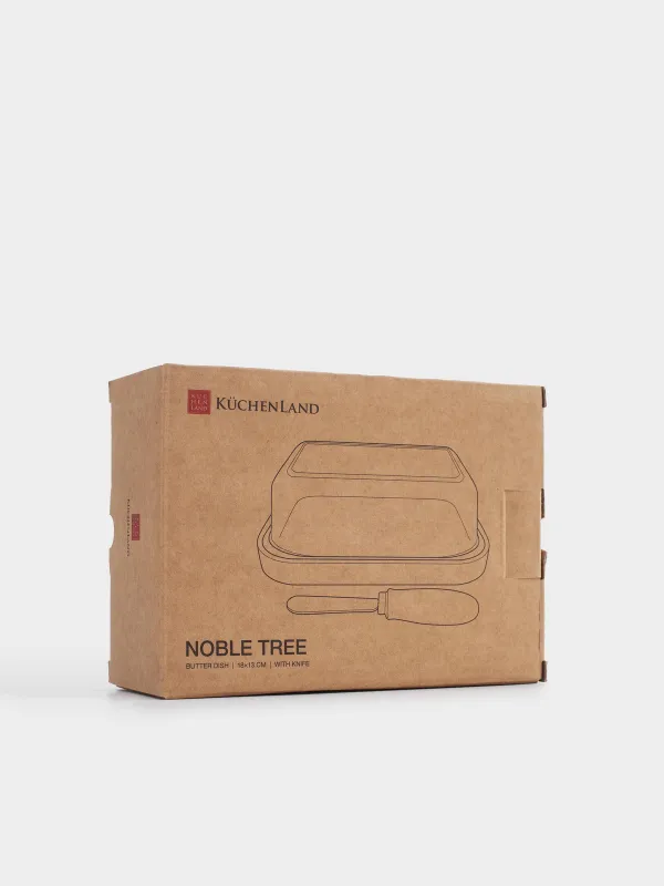 Butter dish, 18 cm, with knife, wood/glass / steel, rectangular, Noble tree, image-5