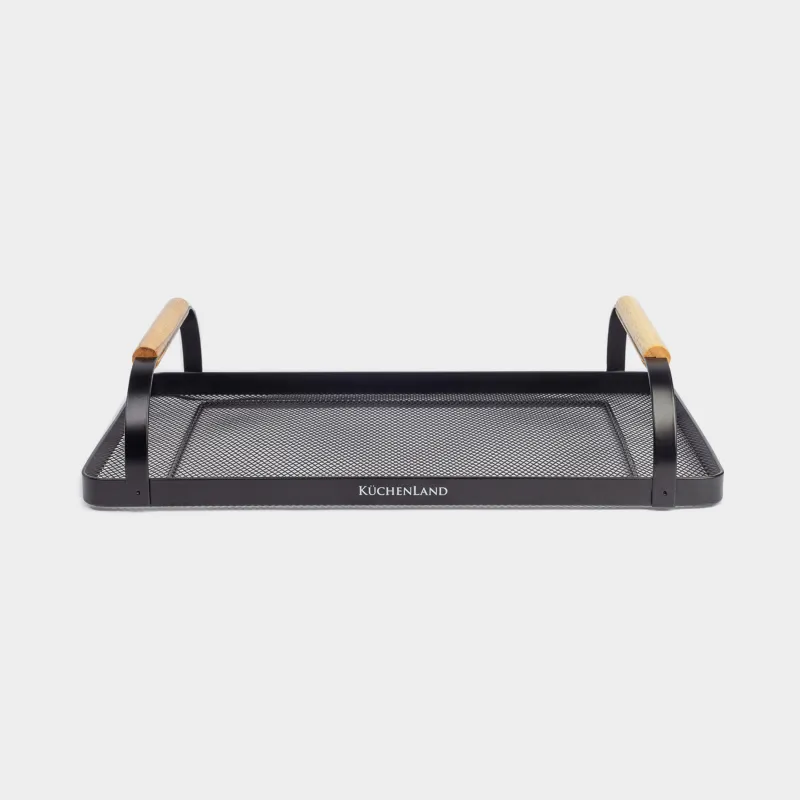 Tray, 33x23 cm, with handles, metal / wood, rectangular, black, Black style