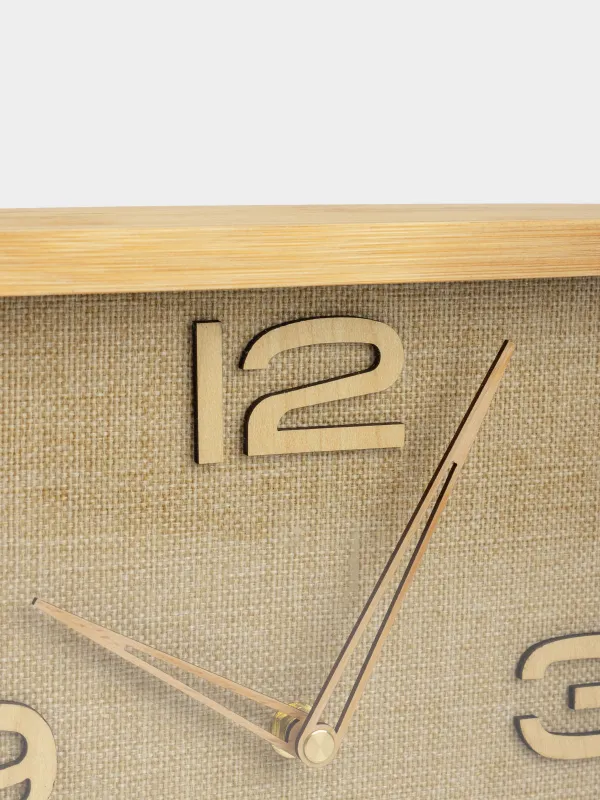 Wall clock, 25 cm, bamboo/glass, square, brown-golden, Dial, image-3