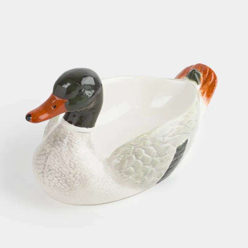 Deep dish, 33x19x18 cm, ceramic, green and white, Drake, Duck