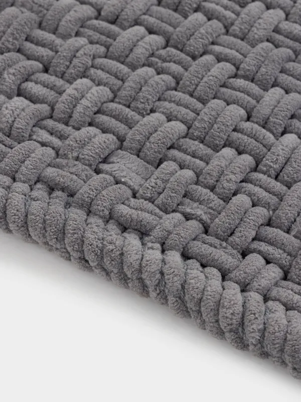 Mat, 60x110 cm, anti-slip, microfiber/cotton, dark grey, Grid, Cozy, image-1