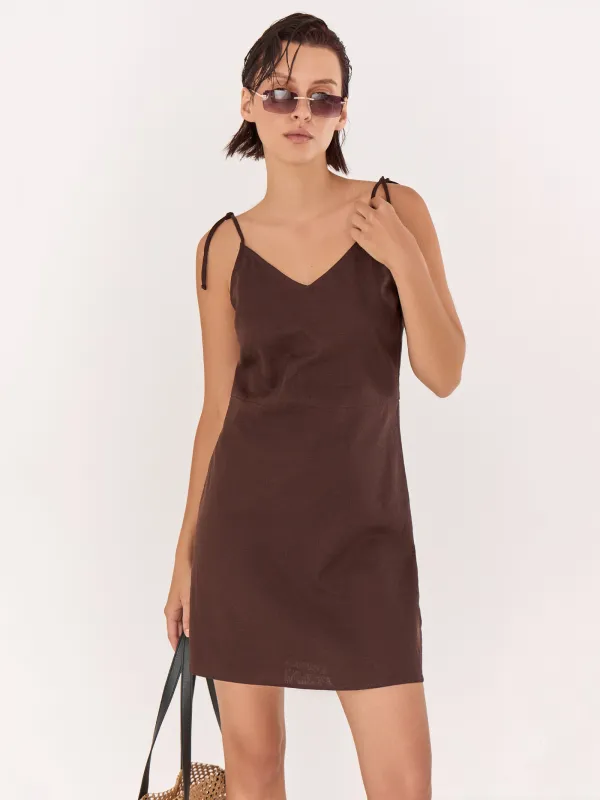 Women's dress, mini, size S, with straps, viscose / linen, lemon, Nicole, image-1