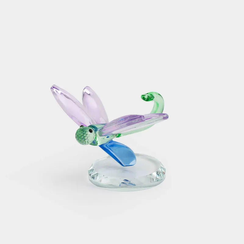 Statuette, 8 cm, crystal glass, green-purple, Dragonfly, Vitreous