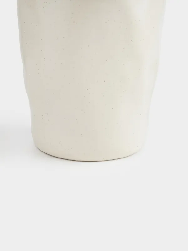 Glass, 10 cm, 300 ml, ceramic, milky, Crumpled effect, Crumple creme, image-3