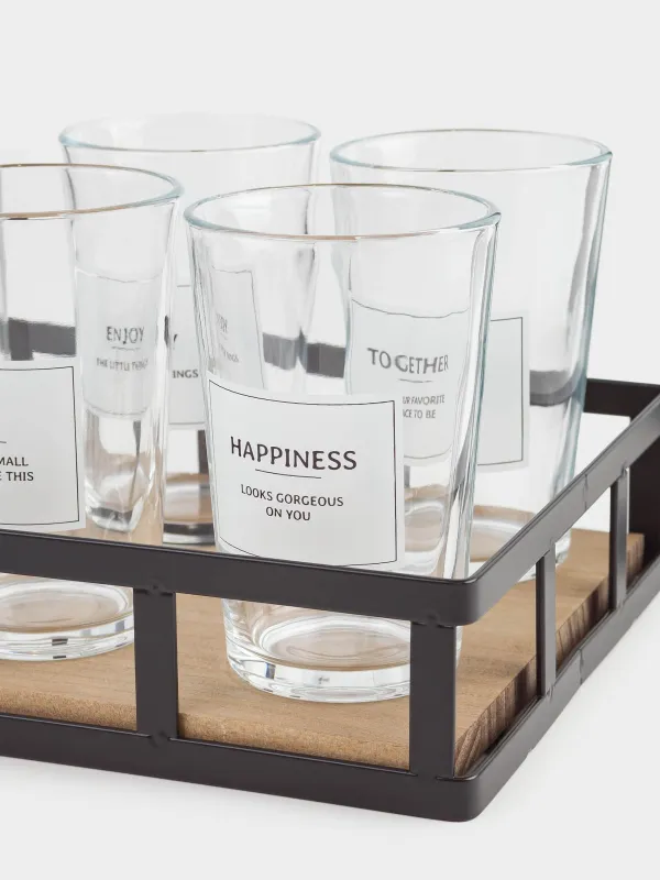 Drink set, 4 persons, 5 items, on a stand, glass / metal, Clear font, image-4