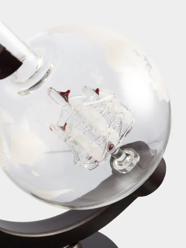 Decanter, 650 ml, on a stand, B glass / wood, Globe with ship, Bar, image-6