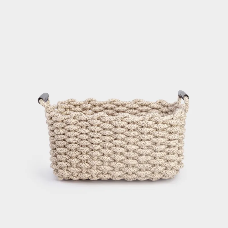 Storage basket, 35x25x15 cm, cotton/polyester, rectangular, beige-gray, Cozy striped