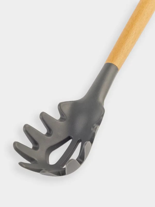Spaghetti spoon, 31 cm, silicone/wood, gray, Weekend, image-1