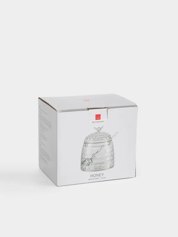 Honey jar, 400 ml, with spoon, glass, Honeycomb, Honey, image-5