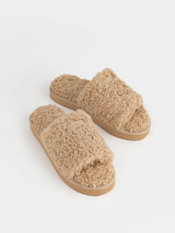 Women's slippers, homewear, size 36-37, plush, brown, Curled, image-5