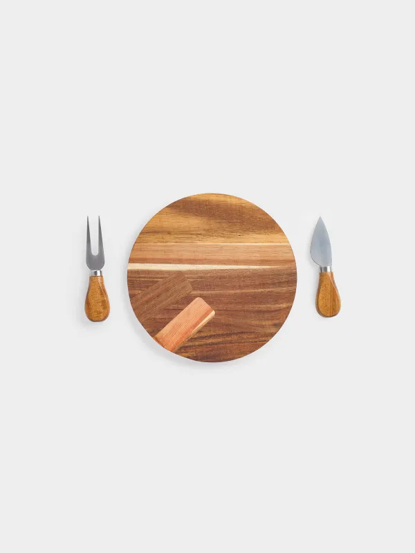 Cheese set, 3 items, platter board, wood / steel, Noble tree, image-6