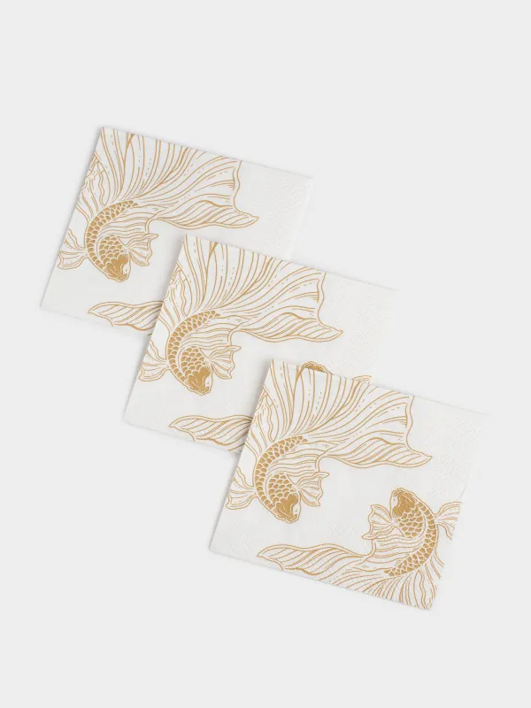 Paper napkins, 21x21 cm, 20 pcs, square, white, Fish, Goldfish, image-2