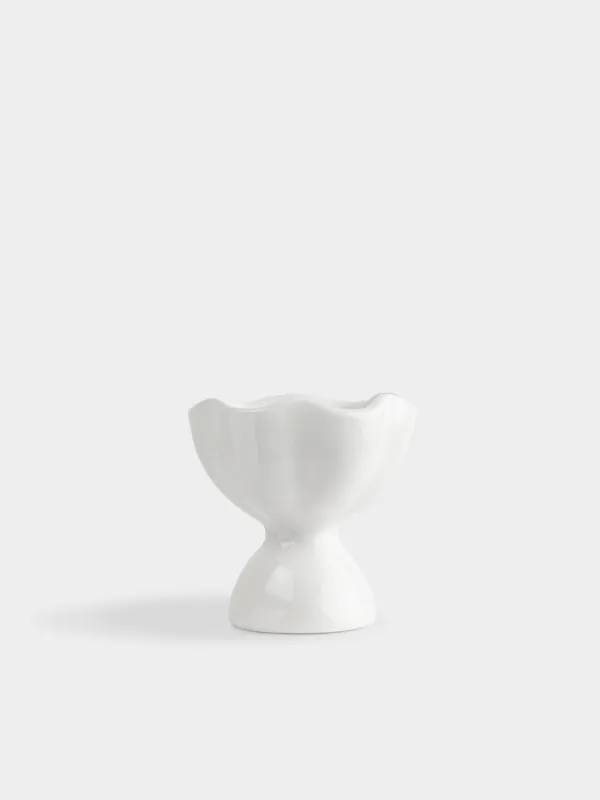 Egg stand, 6 cm, ceramic, milky, Wavy edge, Crumple, image-0