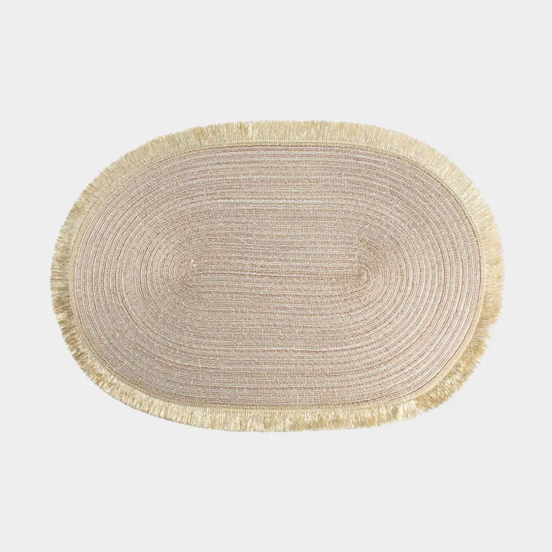 Placemat, 30x45 cm, fringed, polyester, oval, golden, Rotary shine