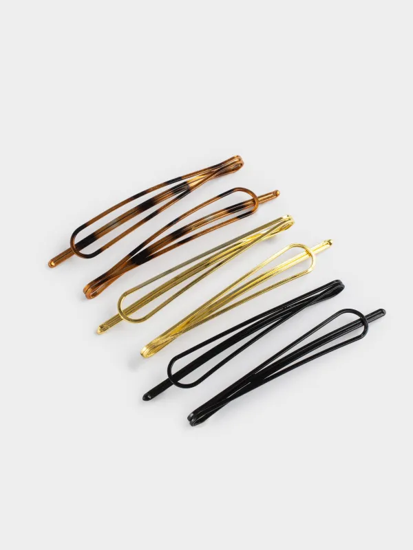 Hair clip, 6 cm, 6 pcs, metal, Mix, Basic, image-1