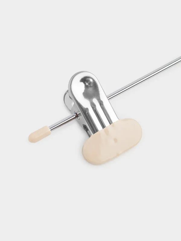 Hanger for trousers/skirts, 33 cm, 3 pcs, with clips, coated metal, beige, Colorful house, image-6