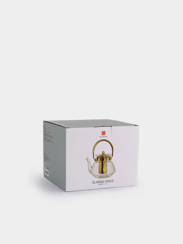 Teapot, 1,3 l, B/steel glass, golden, Classic gold, image-5