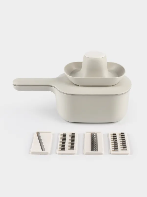 Grater, 29x14 cm, 4 attachments, with container, with handle, plastic / steel, grey, Matto, image-9